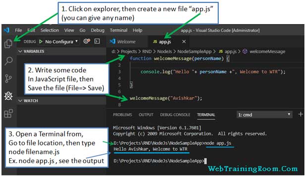 Create Node Js Project using Visual Studio Code Editor