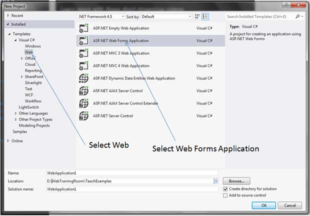 create asp.net webform application